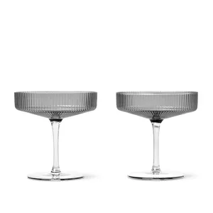 Ferm Living - Ripple Champagne Saucer Set Smoked Grey - Champagneglas - Grå