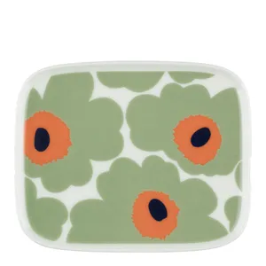 Marimekko - Oiva Unikko fat rektangulärt 15x12 cm vit/salvia/orange/mörkblå