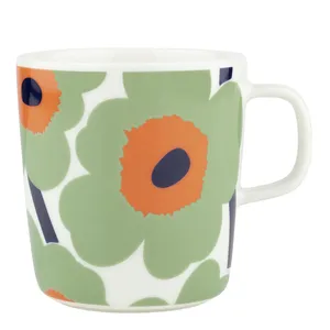 Marimekko - Oiva Unikko mugg 40 cl vit/salvia/orange/mörkblå